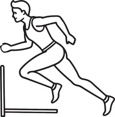 Fototapeta premium young man athlete running hurdles line art, black outline, vector and illustration, line art&nbsp;and&nbsp;outline