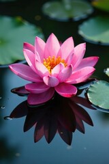 Pink Lotus Flower in Water with Ripples and Reflections, reflection, natural elements