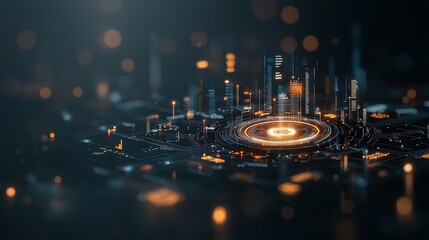 Futuristic digital cityscape visualization virtual realm graphic design high-tech environment aerial view conceptual innovation for modern technology