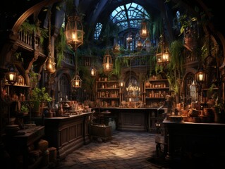Obraz premium Cozy Magical Apothecary Filled with Spells and Elixirs