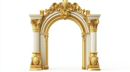 Ornate golden archway, elegant entrance, classic architecture, 3D model, for design inspiration