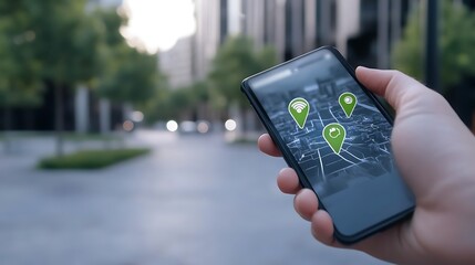 A digital map showcasing augmented reality with interactive waypoints for future navigation.