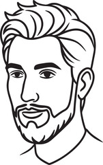 handsome man hairstyle line art, black outline, vector and illustration, line art and outline