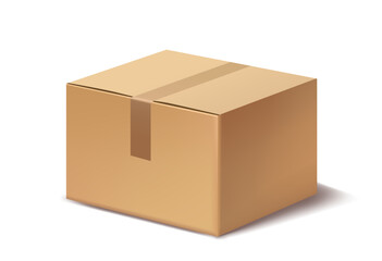 Closed cardboard box with tape on white background. Vector illustration
