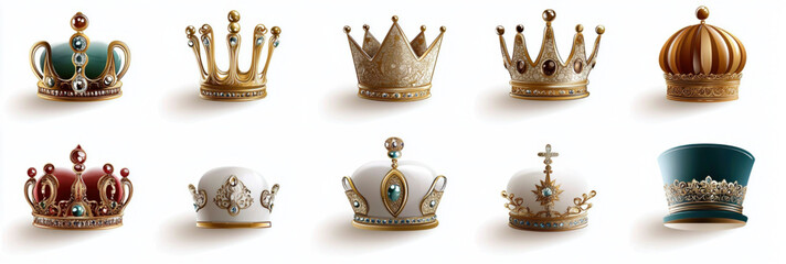 Vintage antique gold and silver crown magical decorations and ancient culture, unique icon set
