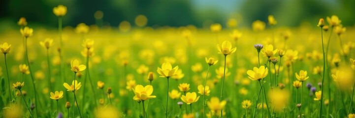 Obraz premium Abundant Yellow Partridge Peas Chamaecrista fasciculata in a sunny wetland meadow, flowers, lush green