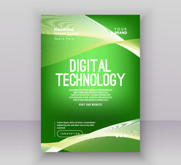 Green white gradient technology digital cover connect template, abstract cyber nano information communication, innovation future tech data, internet network connection, Ai big data line illustration