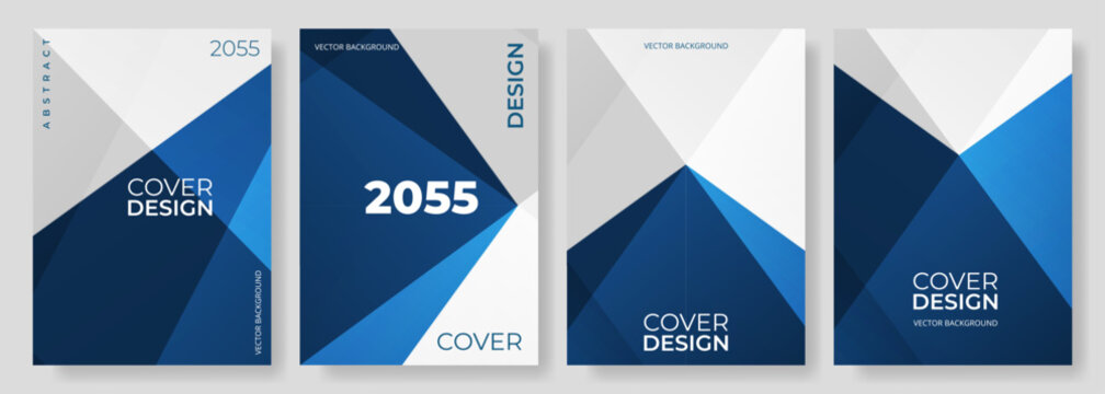 Blue and white abstract modern poster or vertical background vector set. A4 resolution polygonal elegant cover design for brochure, book, flyer, poster, background, banner, annual report presentation.