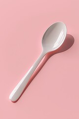 Off White Spoon on Pink Background Minimalist Product Photography