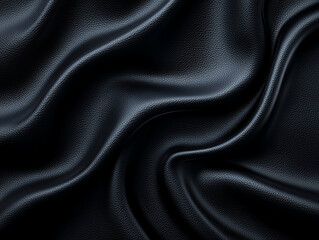 Luxurious black leather texture with smooth, flowing waves, creating elegant and sophisticated appearance. Ideal for fashion, upholstery, or design projects