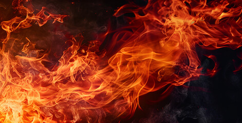 Fototapeta premium Dynamiczne płomienie ognia na ciemnym tle.