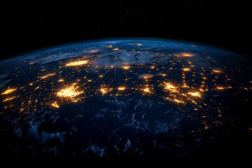Obraz premium Earth at night, city lights glowing. (1)