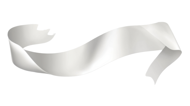A smooth, blank white ribbon scroll with soft folds, isolated on a transparent background