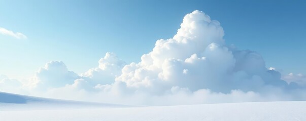 Pure white cloud formations on an untouched snow surface, stillness, untouched, pure