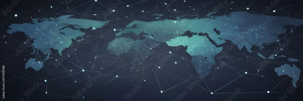 Poster global network: an abstract representation of a global network, with interconnected lines and nodes 