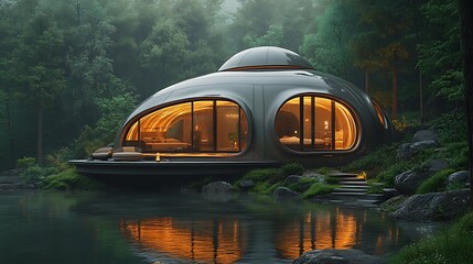 A dream home enclosed within a glowing protective dome concept