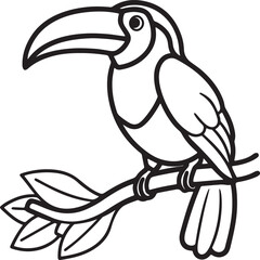 Fototapeta premium toucan bird on tree branch line art, black outline, vector and illustration, line art&nbsp;and&nbsp;outline