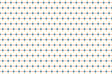 Seamless pattern with geometric shapes, smileys, and zigzags on white background.