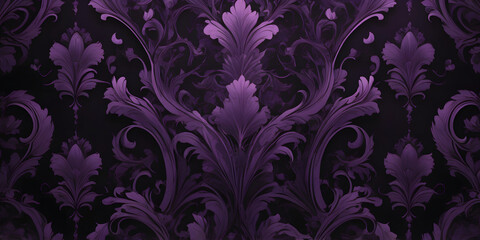Elegant Damask: A close-up of a luxurious damask pattern. Its intricate design in shades of violet and black makes this piece captivating and classical.