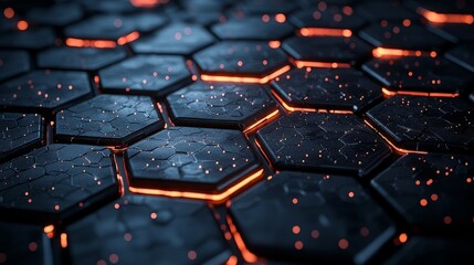 Obraz premium Abstract futuristic hexagonal surface with glowing details. Possible use Background for technology, science fiction, or digital art projects