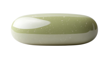 A light green pill with a faint shimmer, isolated on a transparent background for a calming effect.