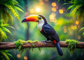 Long Exposure Toucan on Branch, Tropical Bird, Nature Photography, AI Art, Wildlife, Bird Photography,  Beautiful Toucans, Exotic Birds,  Bright Colors,  Vibrant Toucan,  Stunning Toucan,  Amazing Tou
