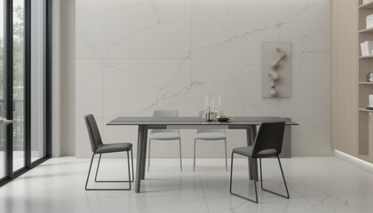 Modern Minimalist Dining Room with Elegant Gray Table and Chairs