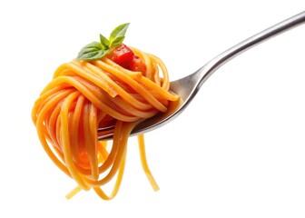 Delicious Spaghetti on Fork, Isolated Food Photography, Pasta Dish, Italian Cuisine, High-Resolution Image