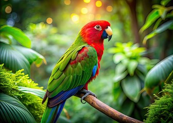 Obraz premium Lush Forest Parrot, Red Head, Green Body