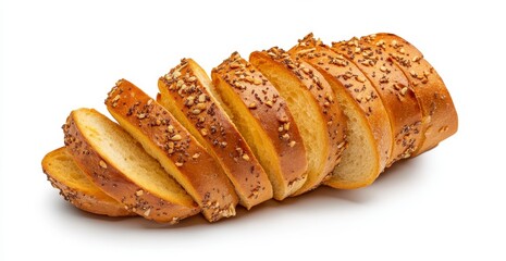 Fototapeta premium Artisan Sliced Sourdough Bread with Seeds on White Background