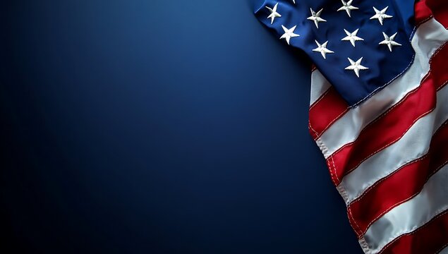 American Flag on Dark Blue A Patriotic Image of the Stars and Stripes on a Dark Blue Background with Copy Space