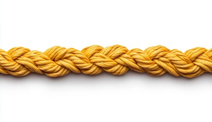 Obraz premium Close Up of Thick Braided Mustard Yellow Rope on White Background