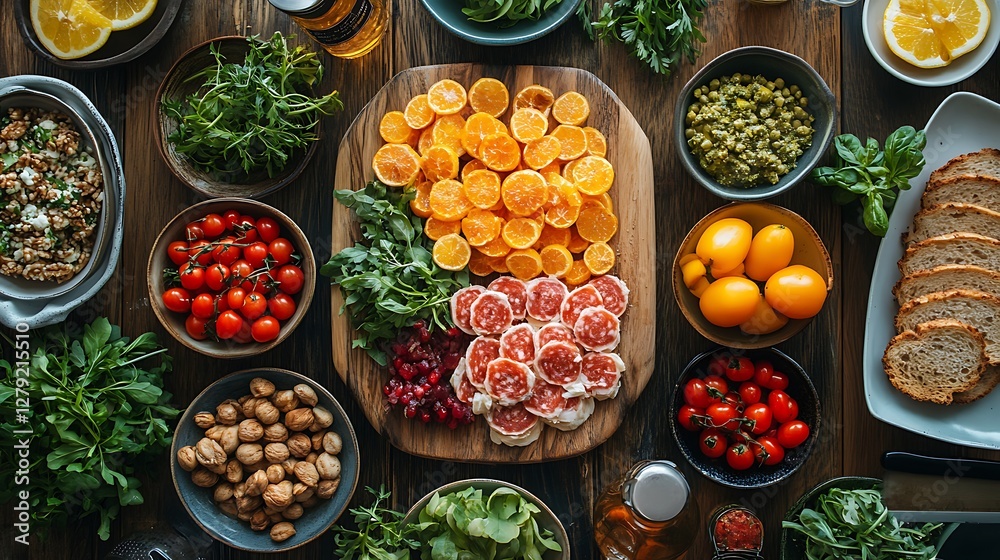 Wall mural Inviting dinner setup with a healthy homemade plate of fresh ingredients