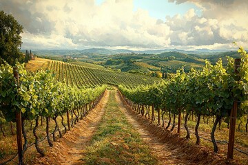 Naklejka premium Vineyard harvest festival tuscany italy scenic landscape lush greenery nature's beauty in full view