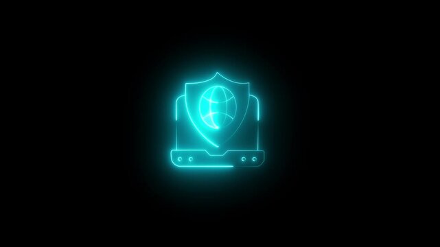 neon network security icon animation on black background . 4k video