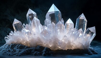 Glowing quartz crystals cave backdrop