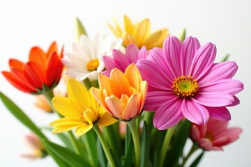 Fototapeta premium Colorful bouquet of fresh flowers on a white background, floral composition, bloom
