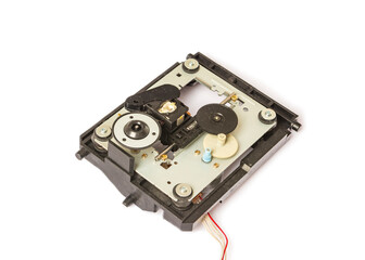 An electronic board with radio components, connectors, slots and a processor chip from an electronic CD reader,