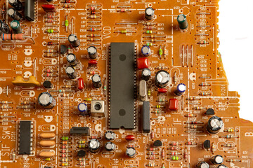 Electronic board with radio components, connectors, slots and processor chip from an electronic...