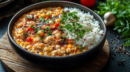 Cozy mealtime with a nourishing home cooked dish on a rustic wooden table