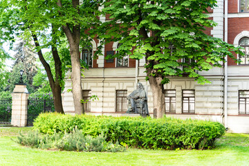 Monument to the chemist Mendeleyev. The periodic table of chemical elements 