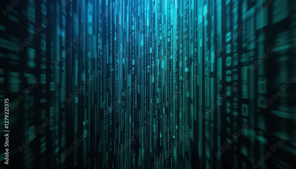 Poster visual representation of digital data flow in teal abstract design