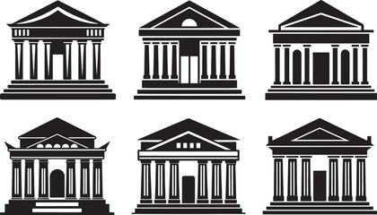 Obraz premium set of theater building with columns silhouette, black and white silhouette, vector and illustration