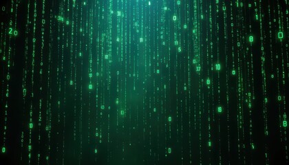 Green Digital Rain with Floating Numbers on a Dark Background