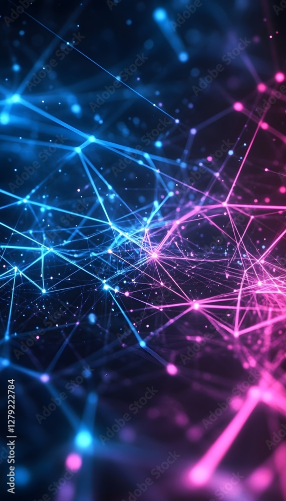 Wall mural abstract digital network of interconnected nodes and glowing lines