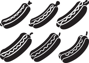 set of hot dog silhouette, black and white silhouette, vector and illustration