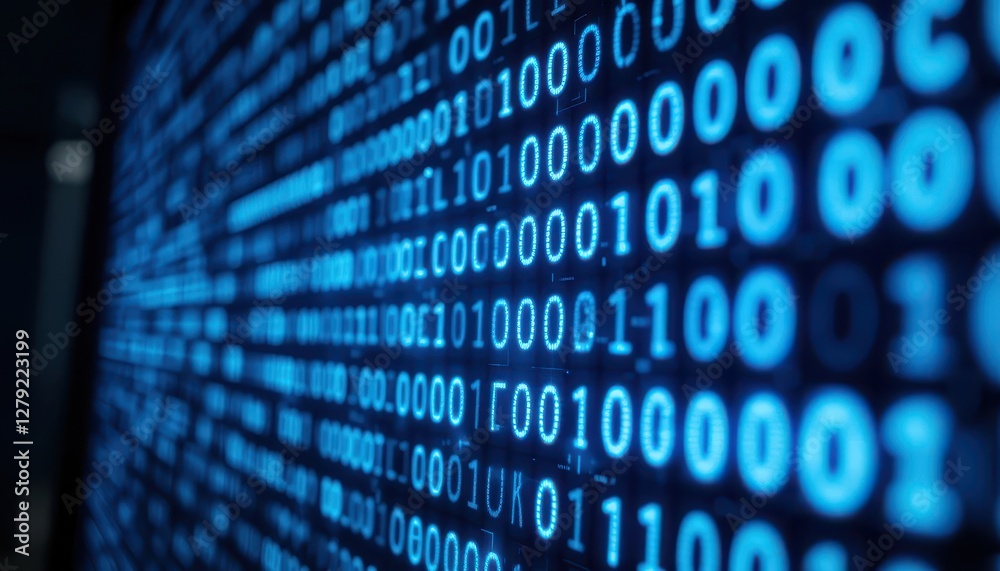 Poster abstract digital binary code background in blue and black colors