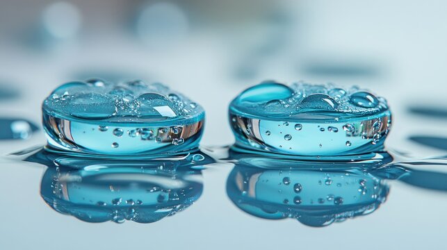 Contact lenses with water droplets on packaging. For health, or product marketing