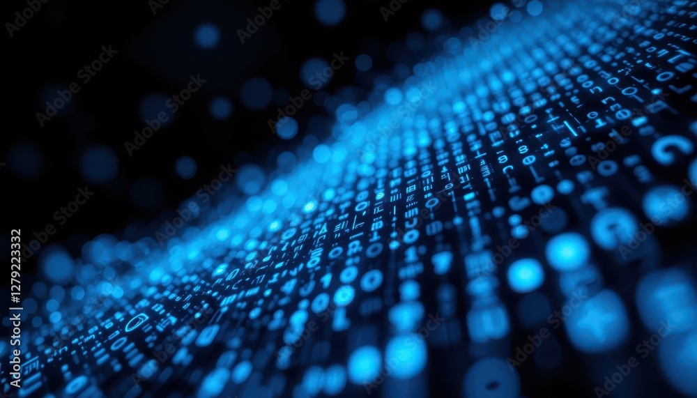 Poster abstract digital background with blue binary data representation
