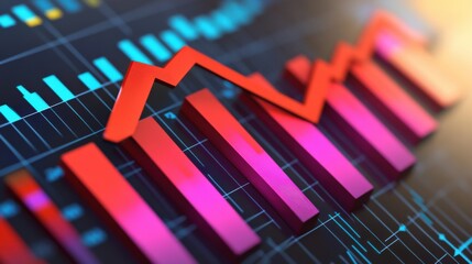 Abstract financial graph with vibrant red bars showing upward trend on dark background